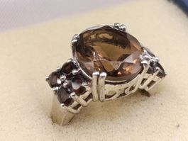 Vintage 925er Silber Ring mit Rauchquarz Edelsteine Top