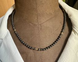 hübsche Hämatit Kette mit Goldkugeln 750er✨Top!