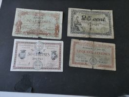 Frankreich um 1920, Regionalausgaben 4 alte Scheine