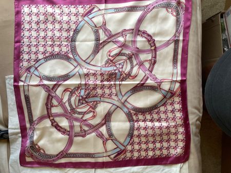 Silk Scarf Equestrian Design Pink Purple Cream 70x70cm