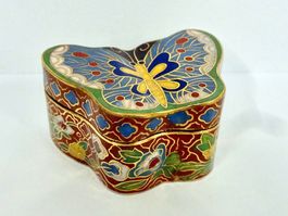 Schmuckdose Schmetterling Blumen Dose Messing Emaille floral