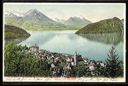AK Vitznau, Ortsansicht mit Rigibahn