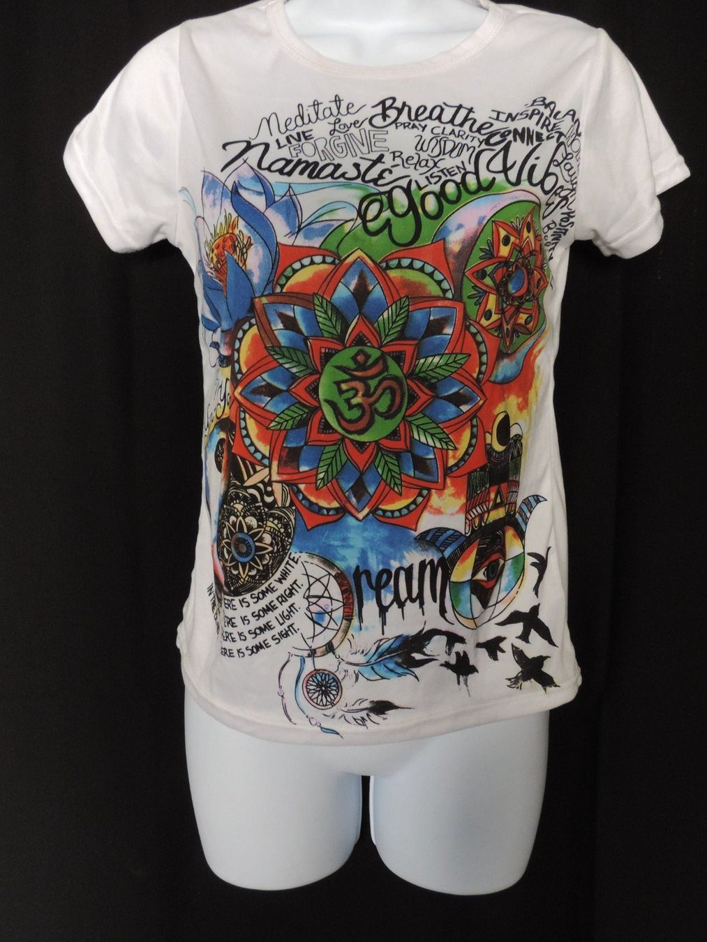 T-shirt: t-shirt blanc et dessin multicolore – Usato da Genève venduto da Axelle333 1