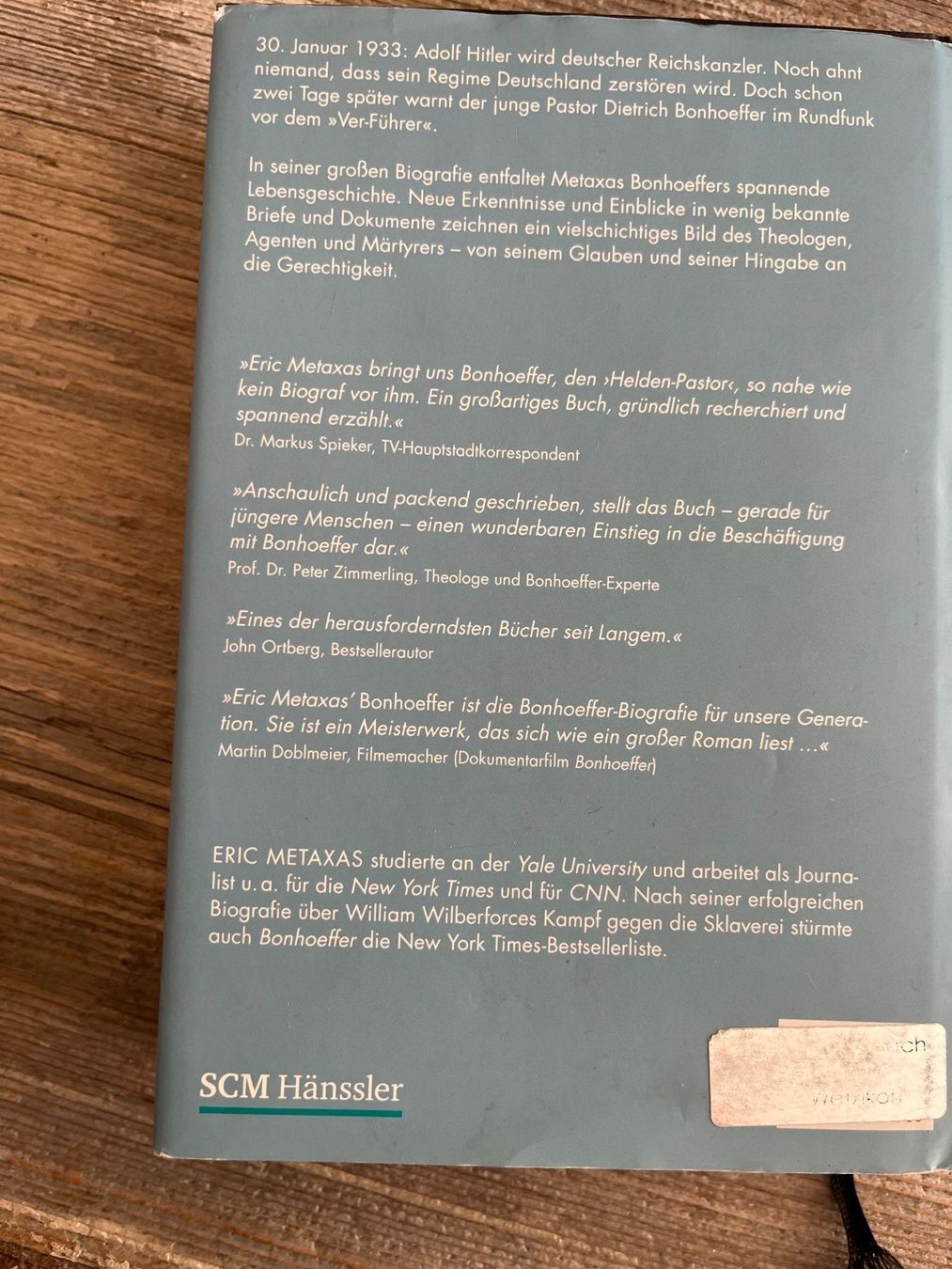 Bücher: Eric Metaxas: Bonhoeffer: Pastor, Agent, Märtyrer + Prophet – Gebraucht aus Pfäffikon ZH von buresi 9