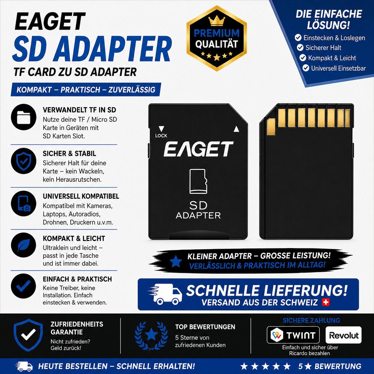 Lecteurs de cartes: EAGET SD Adapter | Micro SD zu SD Kartenadapter | Neu – Neuf avec emballage d'origine à Montreux par Exaltor