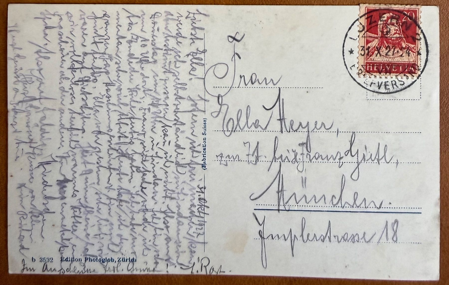 Ansichtskarten: Luzern -  Bahnof 1927 – Gebraucht aus Lutry von Ediego 1
