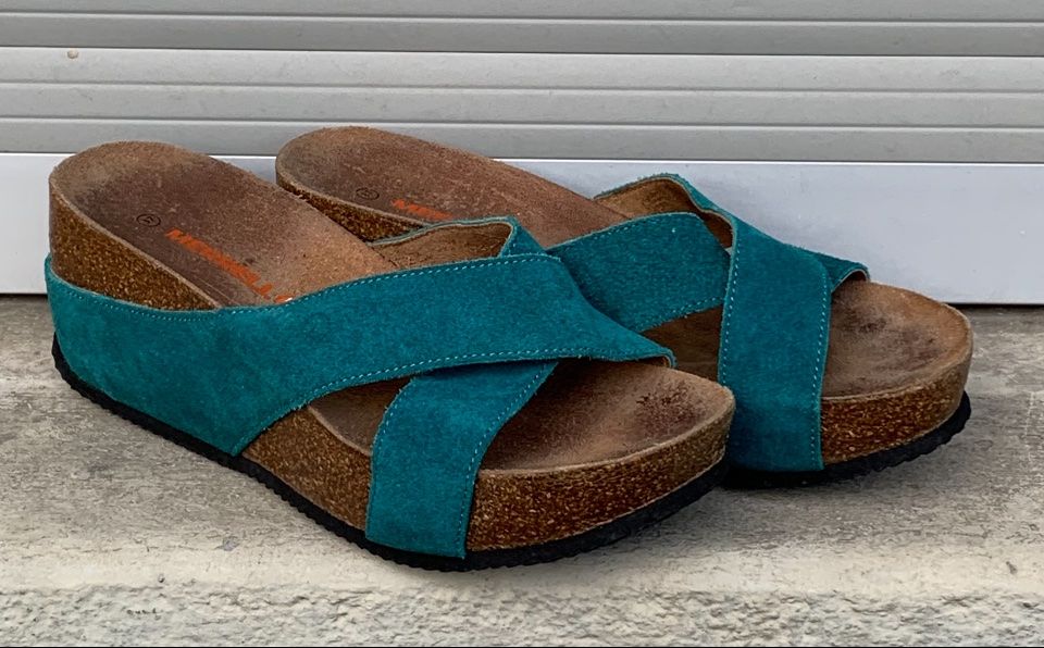 Merrell Damenschuhe: Superbe mule MERRELL cuir nubuck turquoise compensée n.37 – Gebraucht aus Martigny von only__you