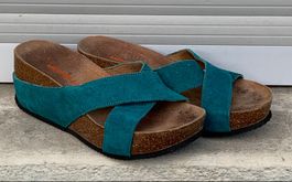 Superbe mule MERRELL cuir nubuck turquoise compensée n.37