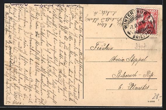 Cartes postales: Winterthur, Gasthaus Bierhalle Walhalla  – D'occasion à Berlin par bartko-reher 1