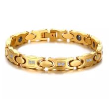 MAGNETARMBAND DAMEN EDELSTAHL ELEGANT GOLDFARBEN ZIRKONIA