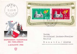 1955 Lausanner-Block Nr. W35, offiz. FDC BERN 15.ll.55, (d).