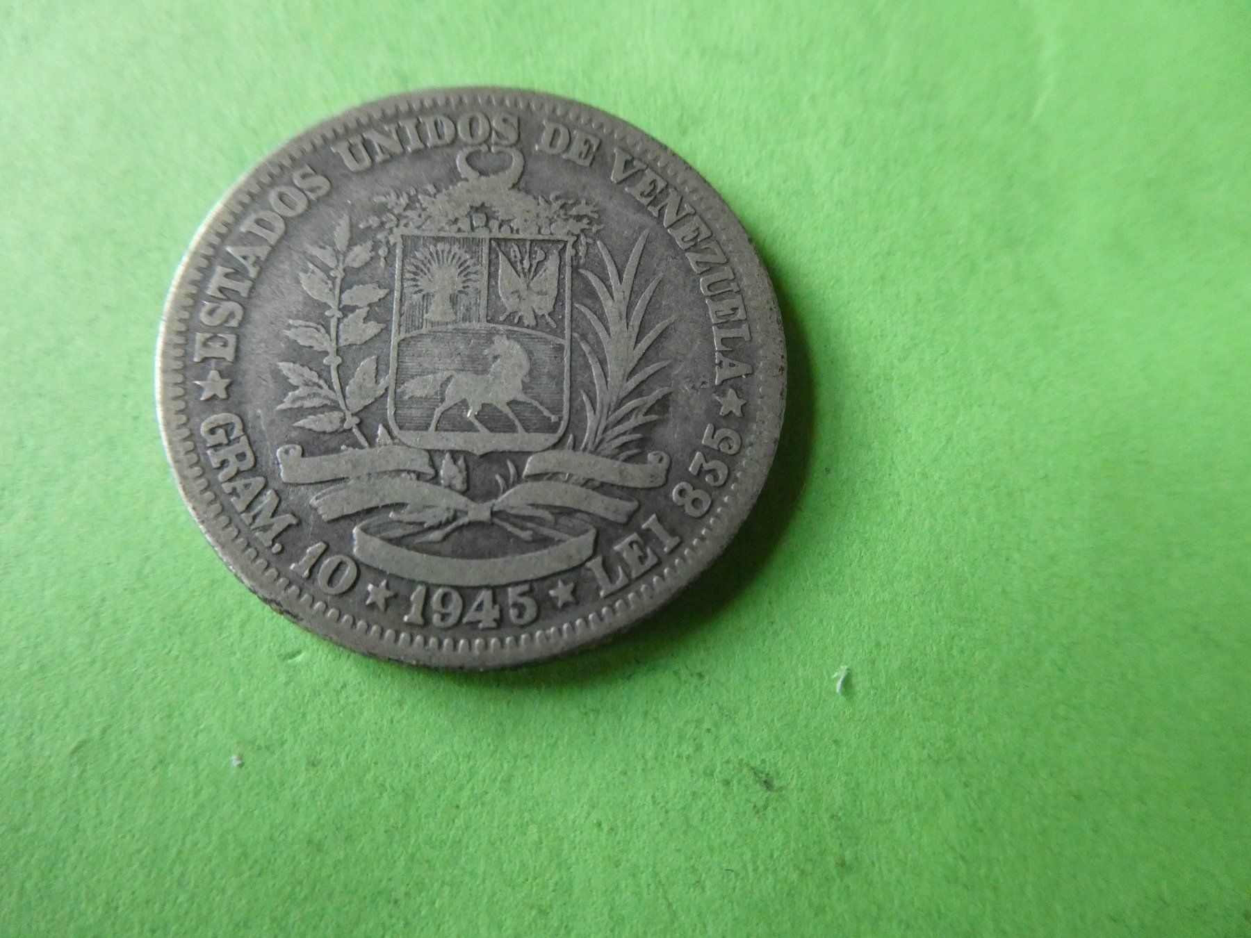 Alle Münzen: Venezuela 1945, 1 Bolivar  Silber – Gebraucht aus Hinterforst von Rohusri 1