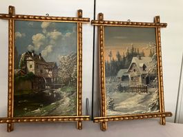 2 sehr schöne Gemälde Öl/Holz mit Rahmen 34 x 47 ( 26 x 23