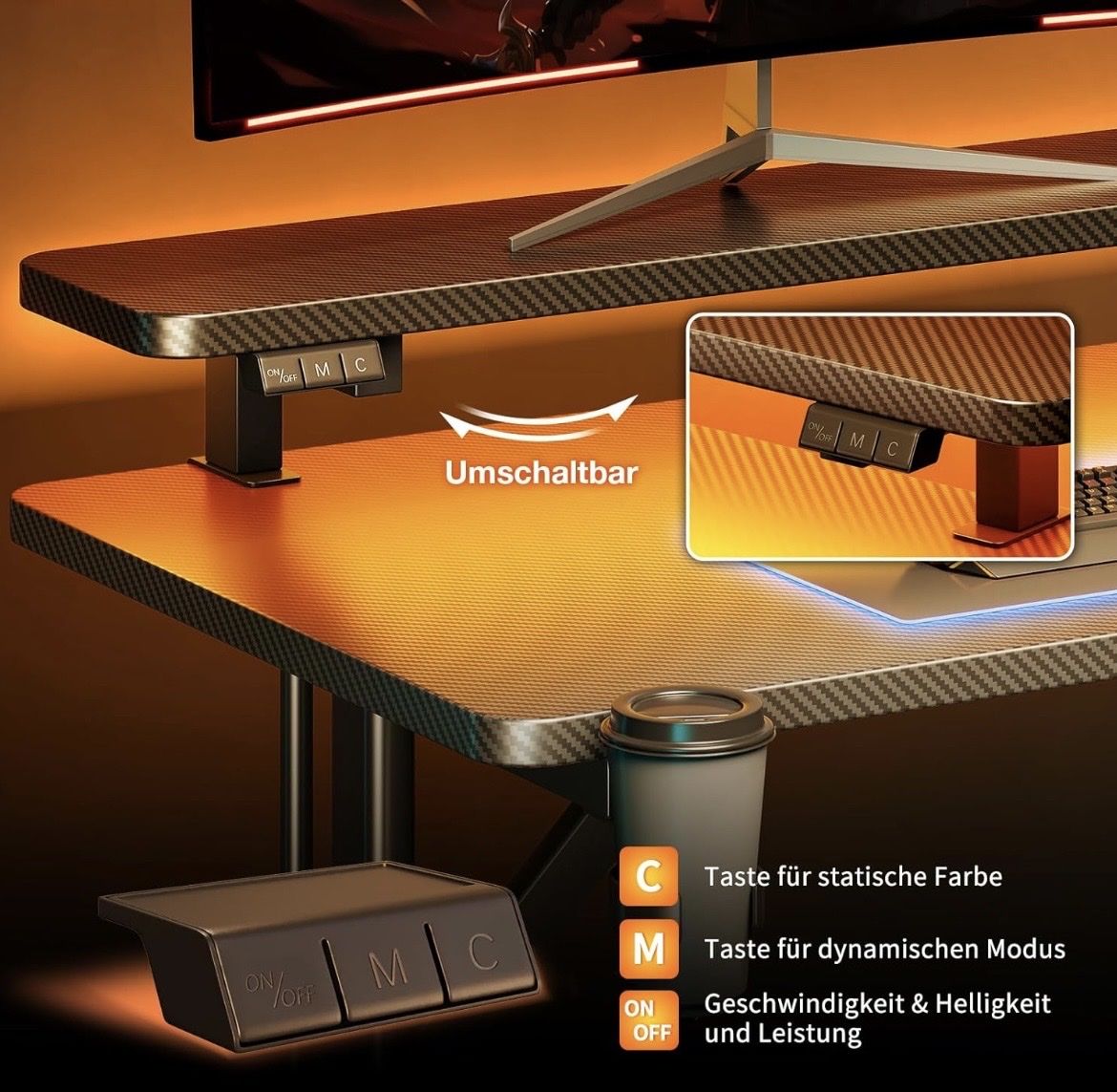 Schreibtische: Gaming Tisch mit LED-Beleuchtung, Neuwertig – Neu und originalverpackt aus Oberbipp von Zimos 2