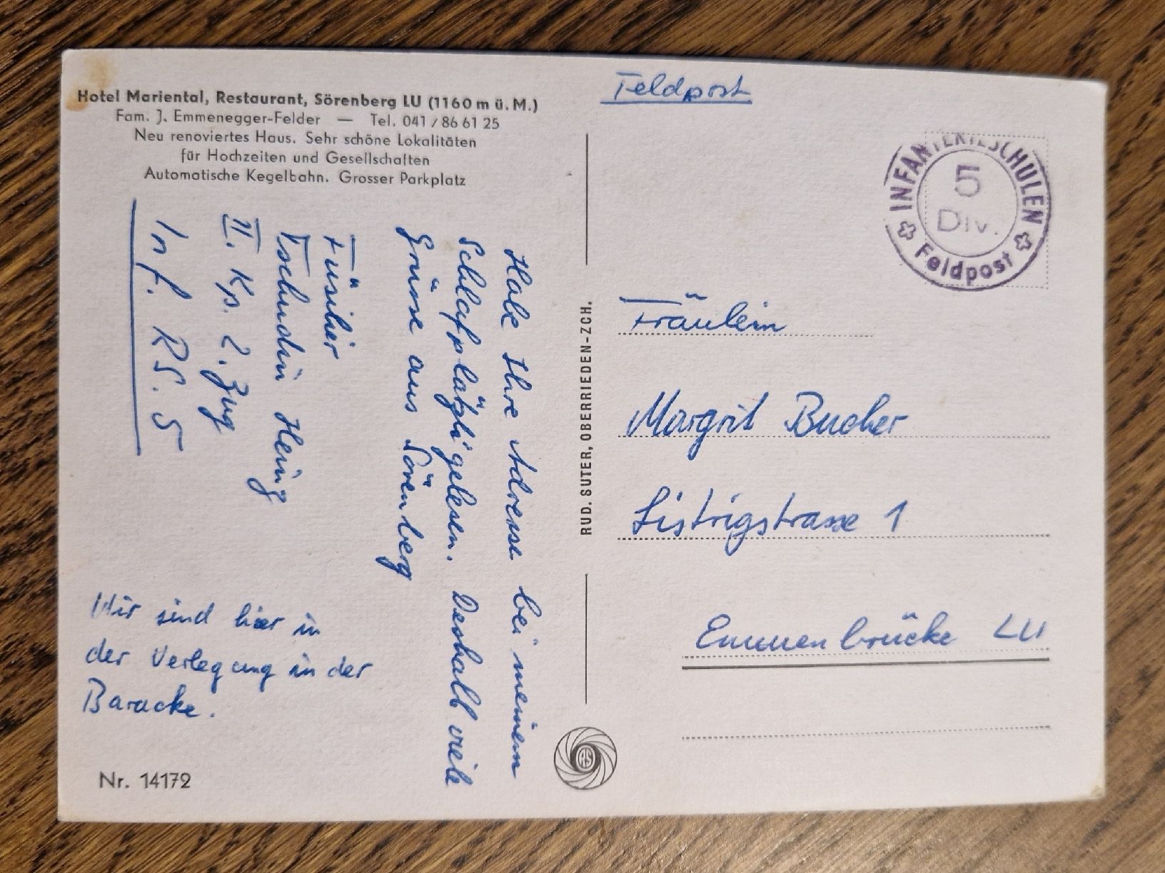Cartoline postali: Hotel Mariental, Sörenberg, Feldpost – Usato da Ebikon venduto da Donar50 1