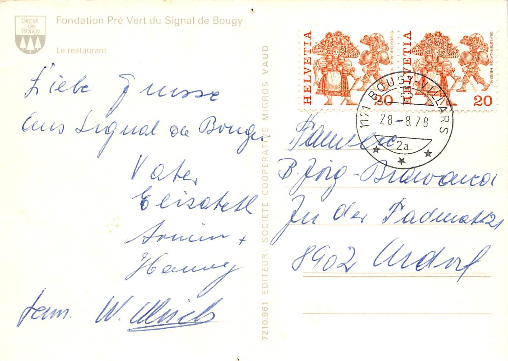 Cartoline postali: Fondation Pre Vert du Signal de Bougy – Usato da Ottikon b.Kemptth. venduto da Neptun1974 1