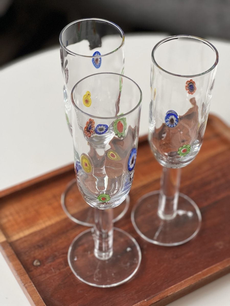 Murano Bicchieri: Set mit 3 Leonardo Millefiori Champagnergläsern – Usato da Uerikon venduto da Saffagirl 4