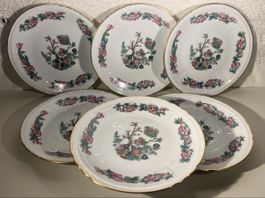6 assiettes anciennes déjeuner, motifs Indian Tree COULEUVRE
