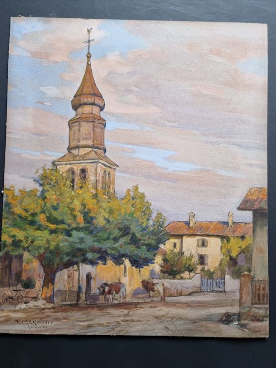 L0UIS CLERMONT  AQUARELL  KIRCHE VON YVOIRE FRANKREICH 3