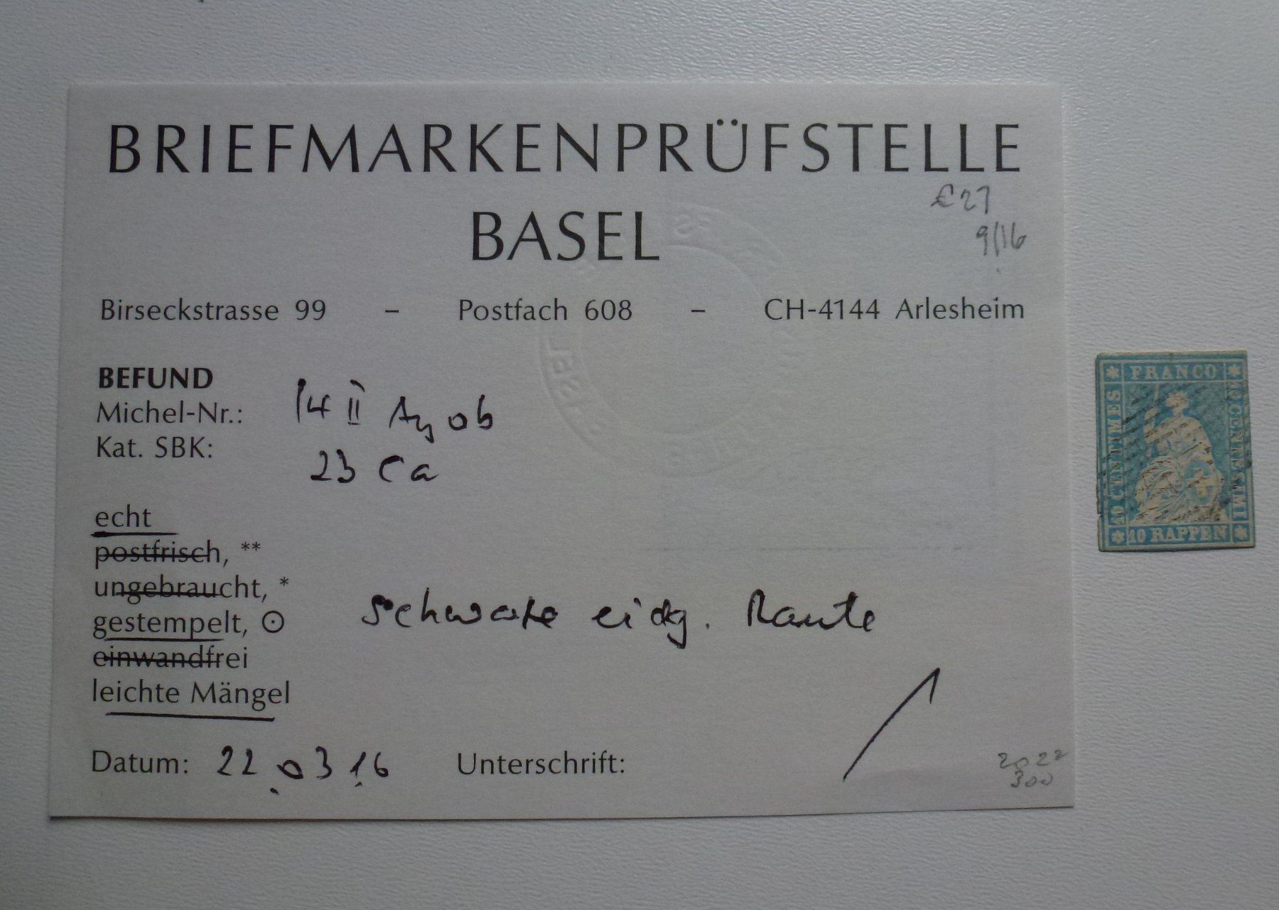 Alle Briefmarken: Strubel 23Ca - Befund Martin Eichele – Gebraucht aus Walkringen von Casablanca777 2