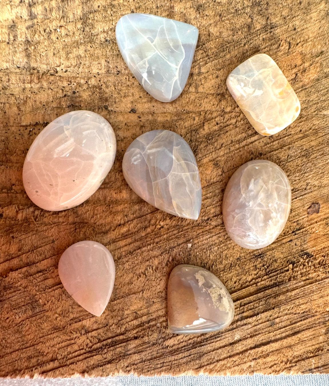 Fossilien: 7 Stk  Cabochons Opal echt  neu gross    LOT  Sammlung – Neu und originalverpackt aus Leuggern von gemshow 1