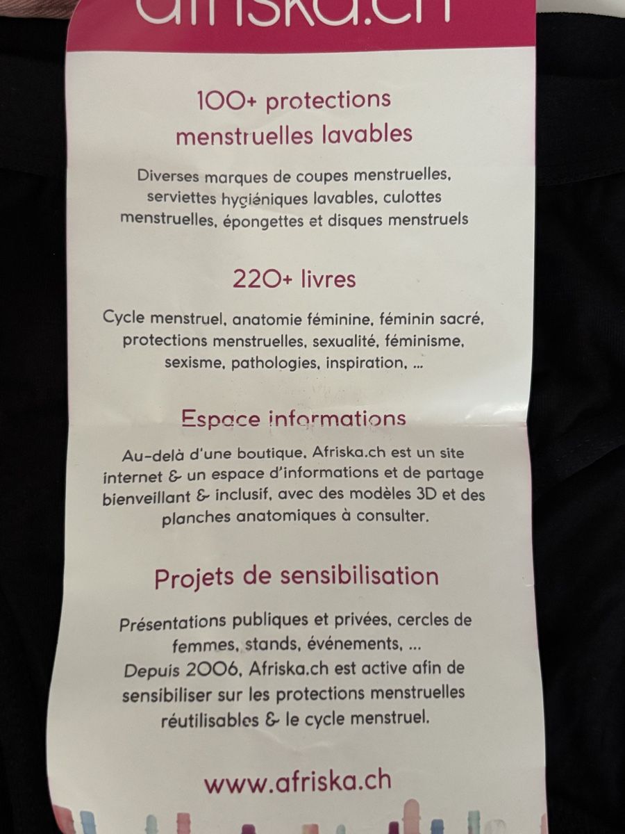 Altra biancheria intima: Culotte menstruelle Adelephi noir taille S état neuf – Nuovo e nell'imballaggio originale da Lausanne venduto da LILI0125 1