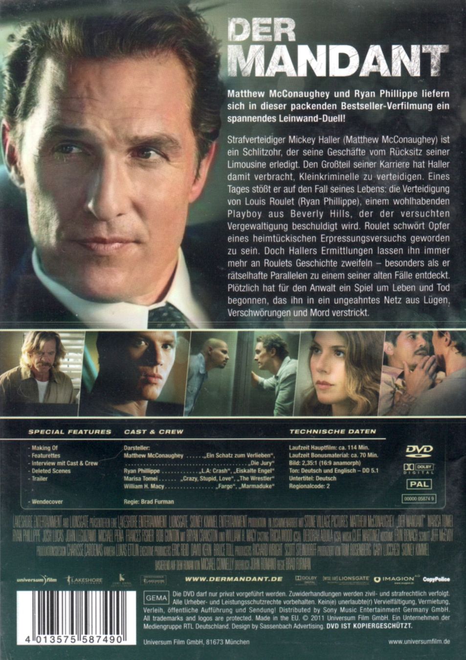 Tutti i DVDs: DVD: Der Mandant (mit: Matthew McConaughey) – Usato da Tägerig venduto da fil_f8k6 1
