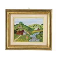 Vintage Schweizer Bauernmalerei 1993 – Alpenlandschaft