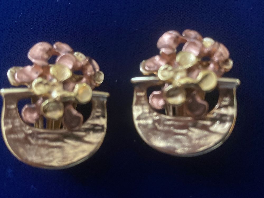 Clips D'oreilles Vintage Signés OSLO - Métal Doré, Pendantes, Occasion, Style Rétro