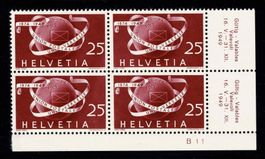 1949 UPU mit leicht verschobenem Rotdruck im 4er-Block **