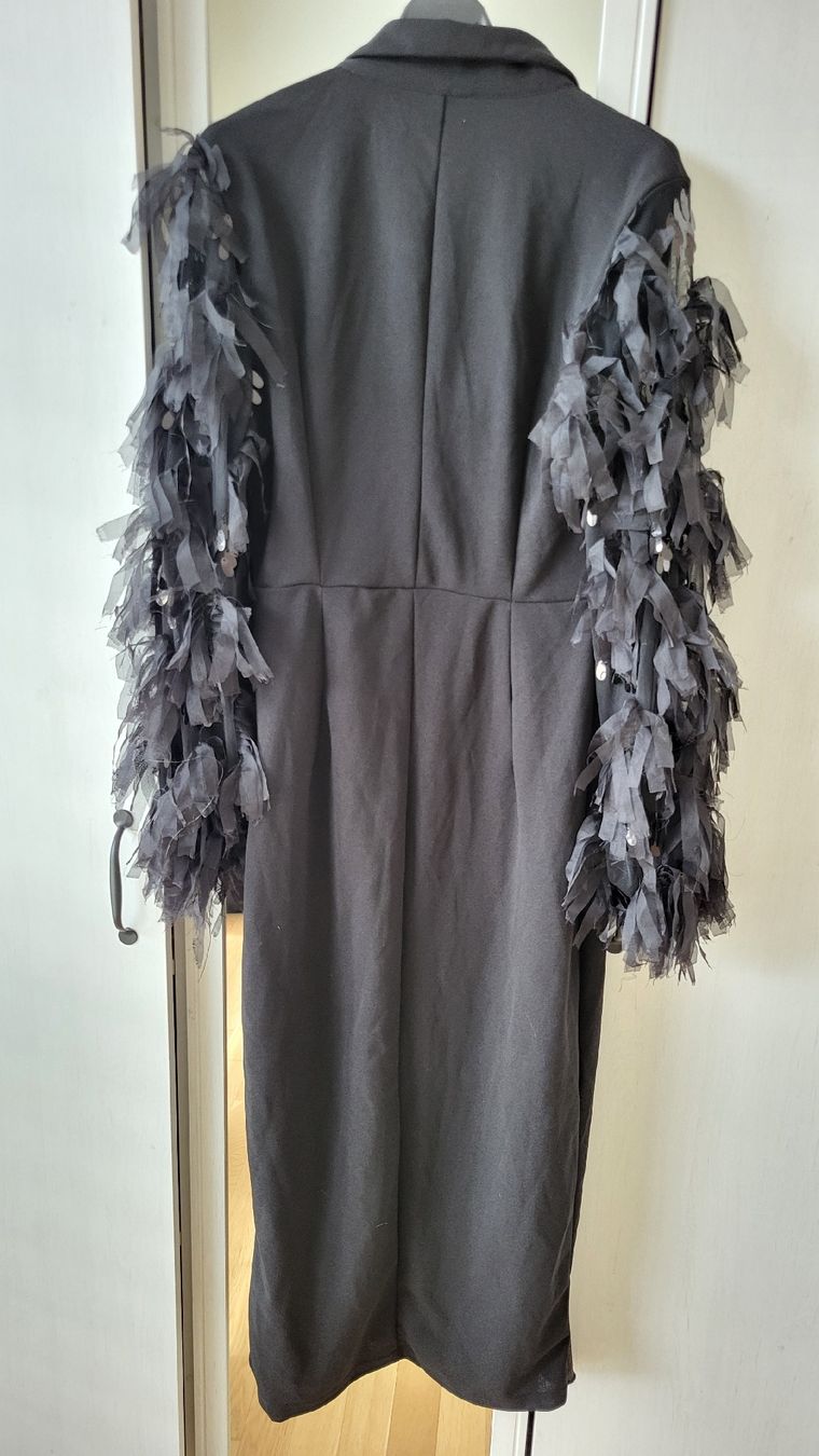 Shein Kleider: Robe blazer noire avec manches à franges – Neu (gemäss Beschreibung) aus Delémont von Bigdog16 1