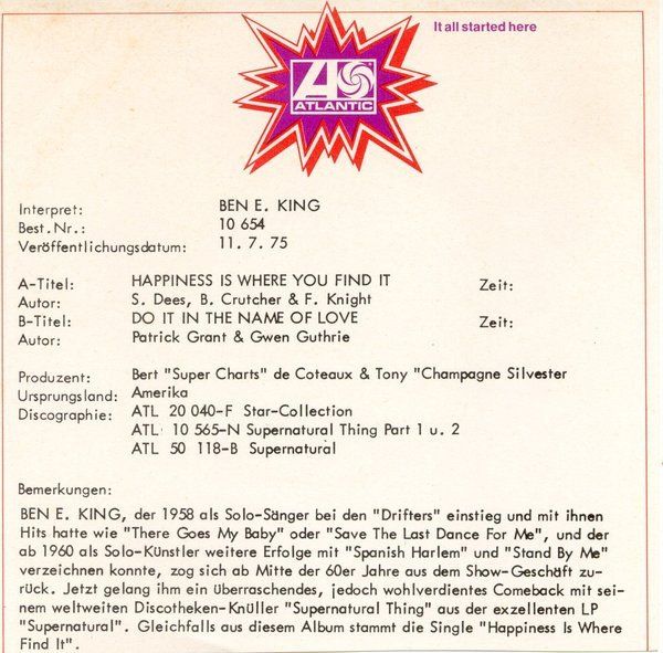 King Ben E : Happiness Is Where You Find It 7 quot (Gebraucht) in