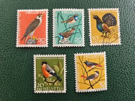 Helvetia Pro Juventute 1971 + 1968 5 Marken Vogelarten