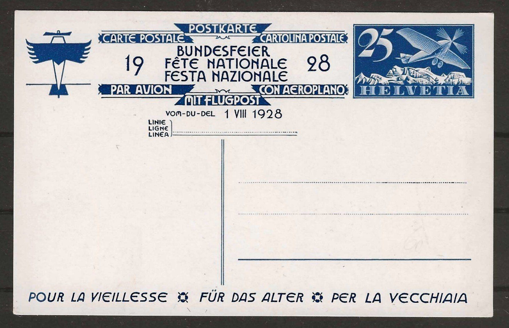 Tutti i francobolli: 1928 : Bundesfeierkarte - mit Flugpost, ungebraucht – Usato da Gümligen venduto da Geniusbuy