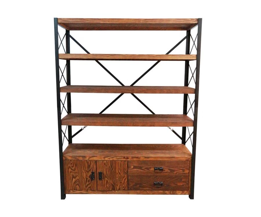Furologee Bücherregal Mit 6 Ebenen & 2 Schubladen – 180 Cm Hoch, Rustikal, Holz/Metall – Für Wohnzimmer & Homeoffice