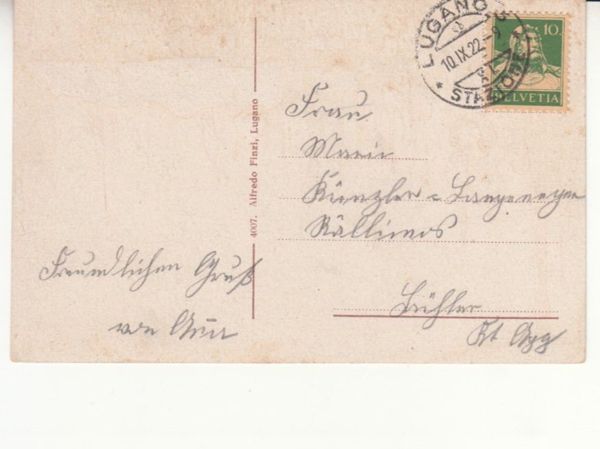 Cartoline postali: Lugano 1922, coloriert – Usato da Bürglen TG venduto da StampGraf 1