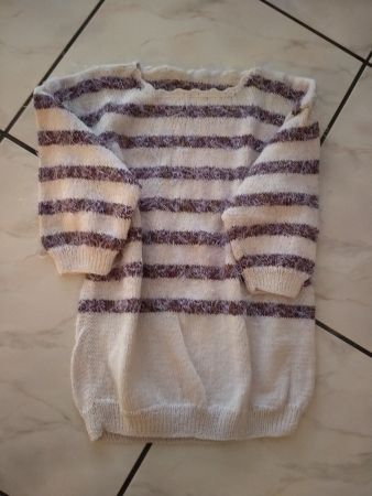 Pull fait main blanc rayé