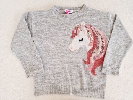 Mädchen Pullover Kids Gr. 104 Grau meliert mit Pferd