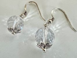 Ohrhänger 925 Silber+MP mit Bergkristall und Silberblüten
