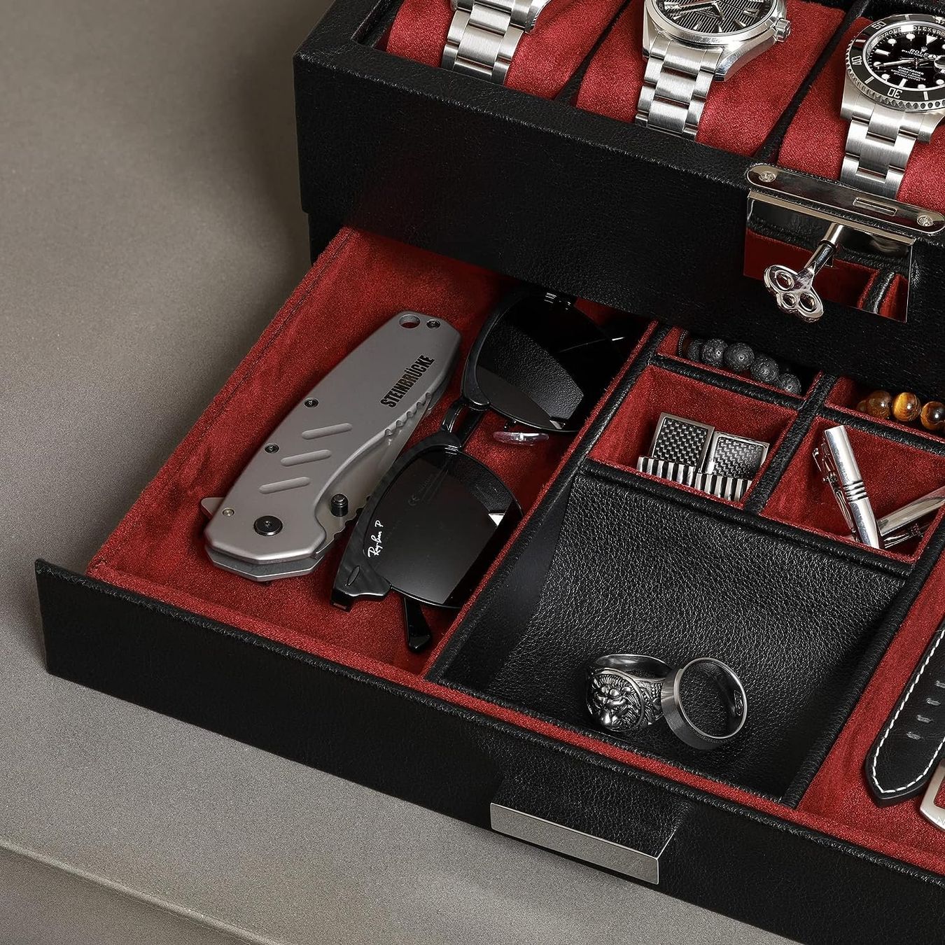 Vitrines: Leder-Uhrenbox 10 Fächer mit Schublade – Neuf avec emballage d'origine à Nuglar par SaleRitter 4