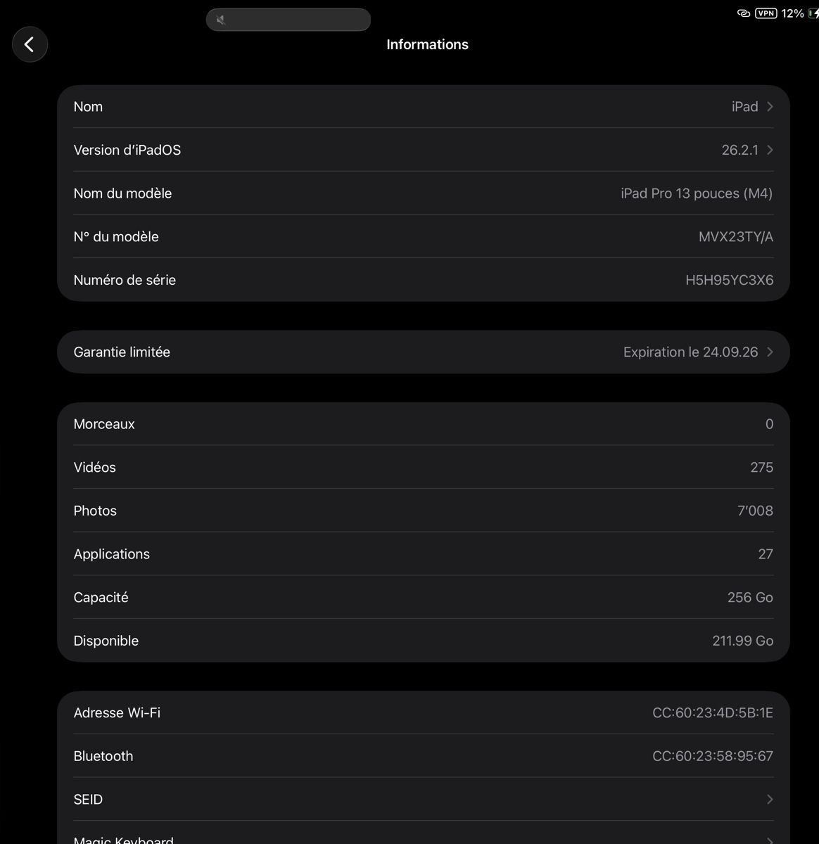 Apple Tablet PC: iPad Pro 13 pouces M4 256go – Usato da Cartigny venduto da zac_wv6n 5