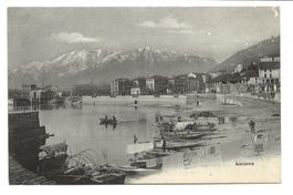 Locarno (TI) alte Strandpromenade mit Fischerbooten - 1906