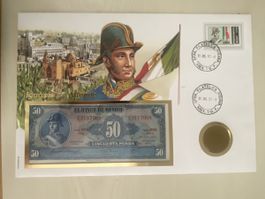 Banknotenbrief mit Münze - Mexico