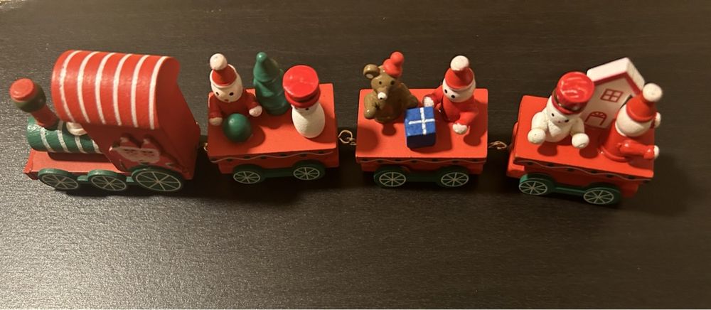 Weihnachtszug Aus Holz – Miniatur-Zug Mit Schneemann & Weihnachtsbaum, Rot, Bunt – Perfekt Als Tischdeko, Baumornament Oder Geschenk Weihnachtszug Holz