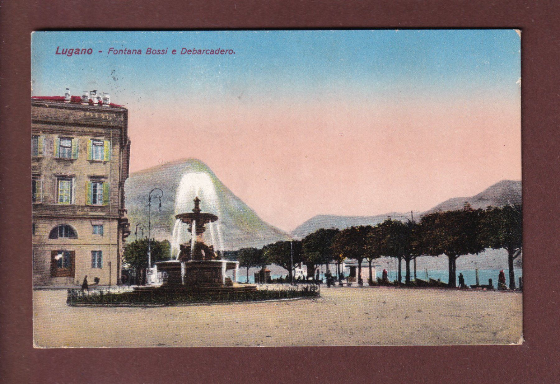 Cartoline postali: LUGANO - Fontana Bossi - 1913 – Usato da Pully venduto da nicecards