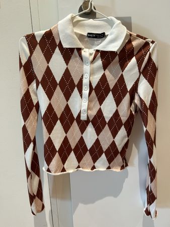 Shein Polo Langarm Print Braun Weiss Grösse XS 🤎 neuwertig