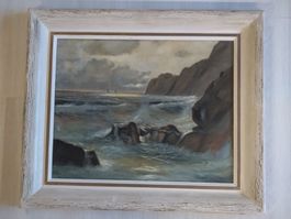 Tableau Annichini peinture marine cadre bois 64.5 x 54.5 cm
