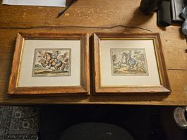Hand kolerierte antike Stiche, Pferde Motive, 2 Stk.