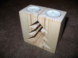 Kerzen Halter Holz Tannenbaum 2-teilig Kerzenständer Rohbau
