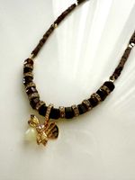 Elegant Vintage Style Brown Bead Necklace with Bee Charm